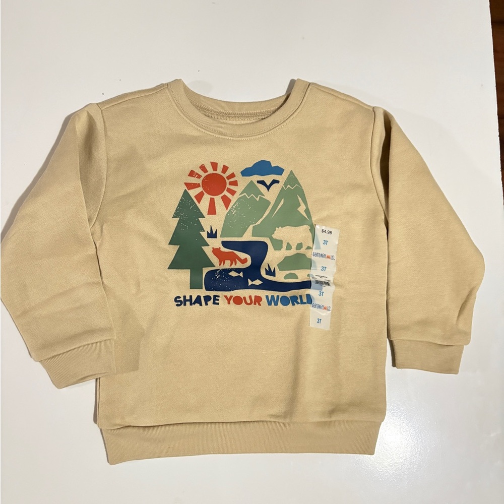 GARANIMALS 3T TODDLER TAN SWEATSHIRT-SHAPE YOUR WORLD -NWT